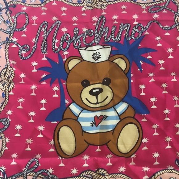Moschino Silk Scarf Sailor Teddy Bear Pink NWT - Picture 2 of 11